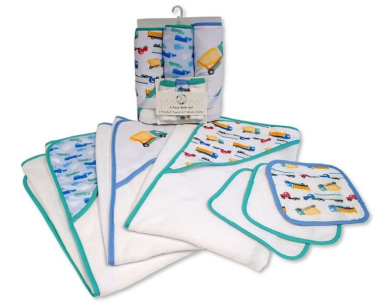 Baby Boys 6 Pcs Hooded Towel Wash Cloth Set