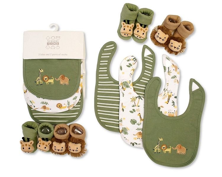 Baby Boys Bib Socks Set Safari