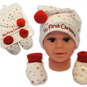Baby Hat And Booties Gift Set My First Christmas Cream