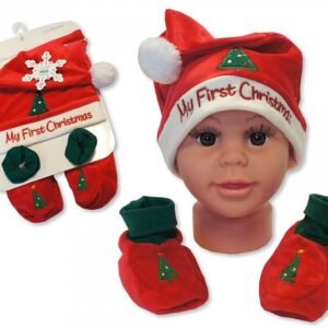 Baby Hat And Booties Gift Set My First Christmas Red