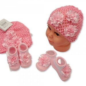 Buy Baby Hat And Booties Set Pink Colour Online In Uk