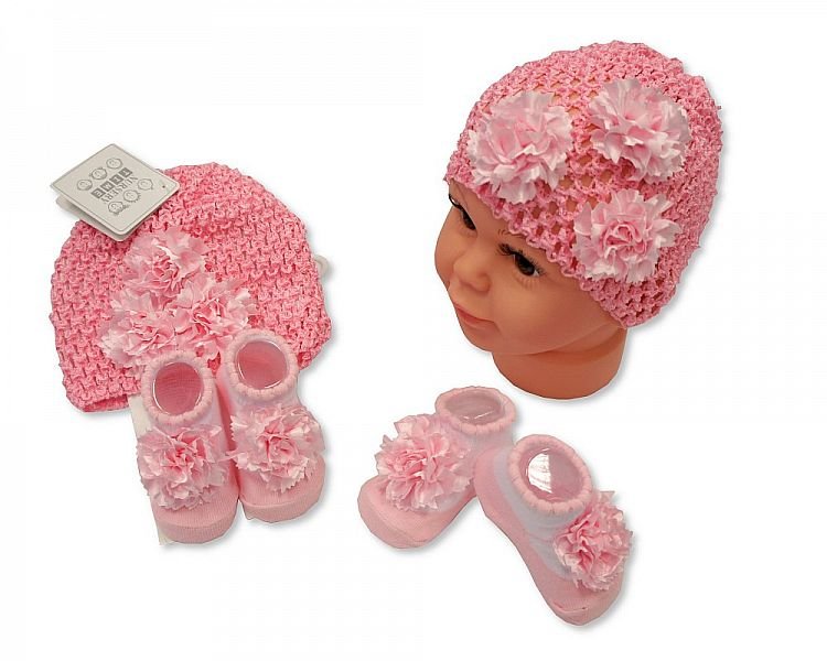 Buy Baby Hat And Booties Set Pink Colour Online In Uk