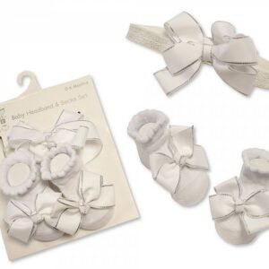 Buy Baby Socks And Headband Set White And Silver Colour