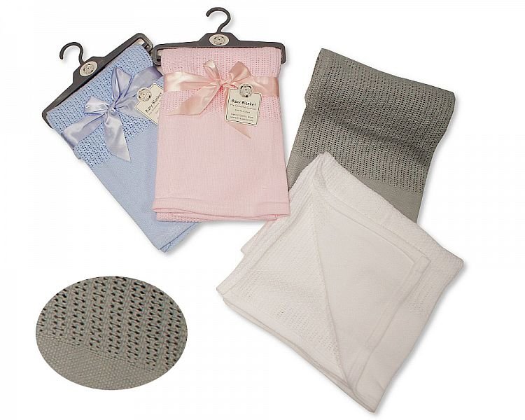Baby Cellular Cotton Blanket with Plain Solid Panel