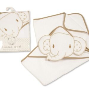 Baby 3d Hooded Towel - Elephant - White/Taupe