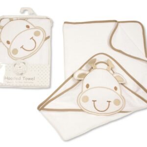 Baby 3d Hooded Towel - Giraffe - White/Taupe